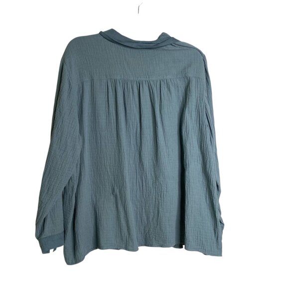 J. Jill Top Women's Textured Cotton Gauze Long Sleeves Coastal Blue Size 3X - Picture 2 of 11